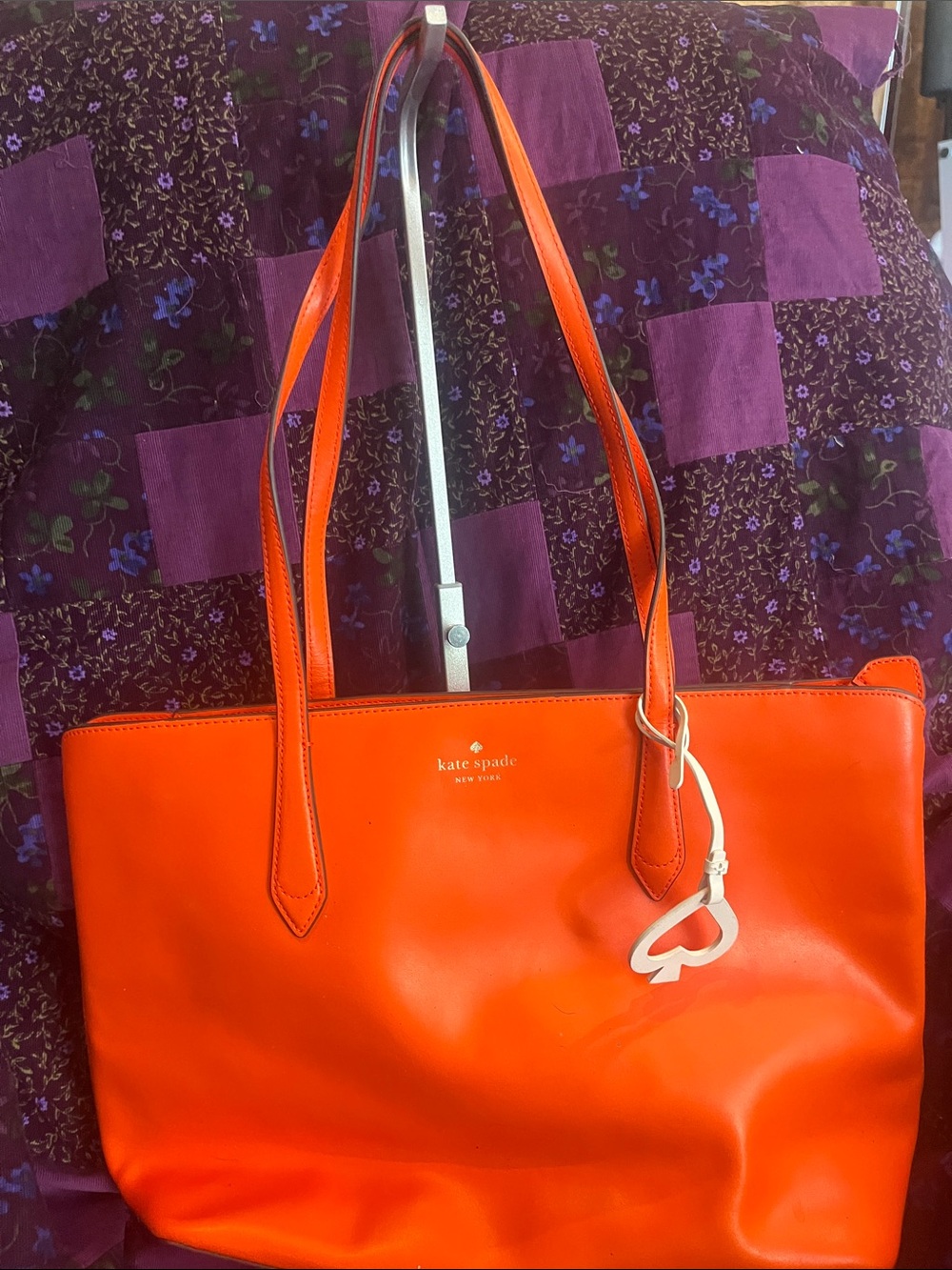 kate spade Breanna  leather tote with heart charm accent in coral buds